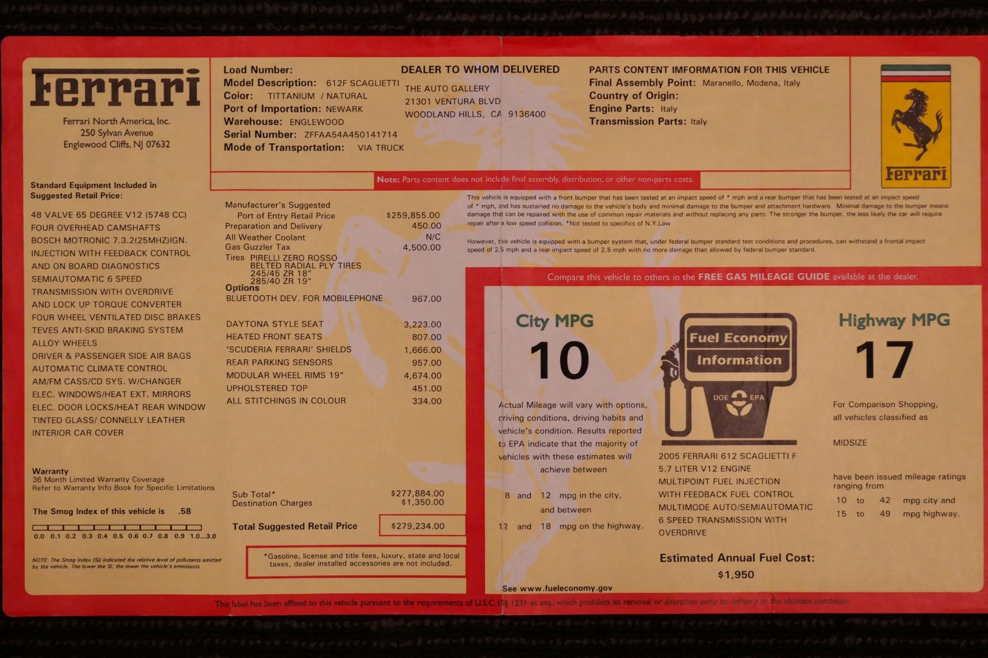 mph023_3706814340_Used_2005_Ferrari_612_Scaglietti_Daytona_Seats_Original_Window_Sticker_279_K_MSRP_1771521165_1fbfa643de